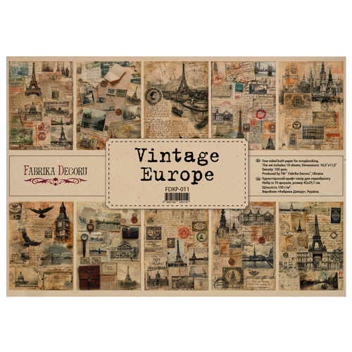 Набір одностороннього крафт-паперу для скрапбукінгу Vintage Europe 42x29,7 см, 10 аркушів