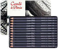 Набір графітних олівців Conte Drawing Set, 12 шт (3H-6B), в металевій упаковці