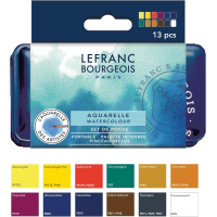 Набір акварельних фарб Lefranc Fine Watercolour Set Half Pans, напівквітка, 12 кол., в металевій упаковці