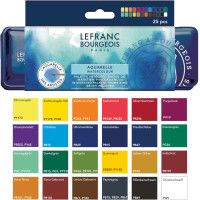 Набор акварельных красок Lefranc Fine Watercolour Set Half Pans, полукювета, 24 цв., в металлической упаковке