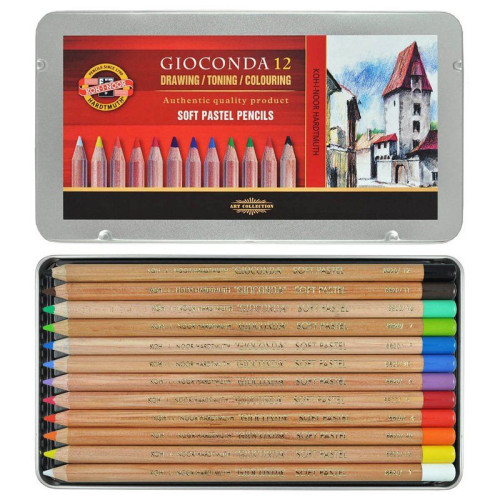 Набір олівців пастельних Koh-i-noor Gioconda в металевому пеналі, 12 шт.