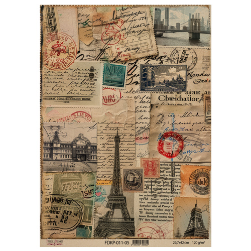 Аркуш крафт паперу з малюнком Vintage Europe №5, 42x29,7 см