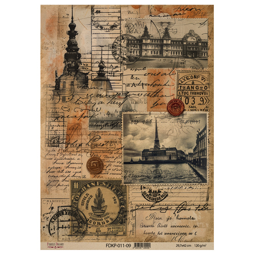 Аркуш крафт паперу з малюнком Vintage Europe №9, 42x29,7 см