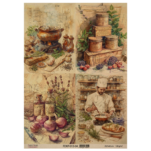 Аркуш крафт паперу з малюнком Cooking delights №4, 42x29,7 см