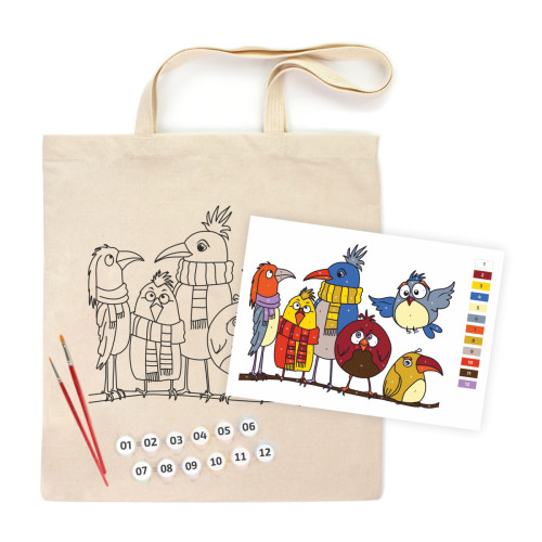 Набір еко-сумка розмальовка Funny Birds, бавовна 220 г/м2, 38х42 см, ROSA Talent