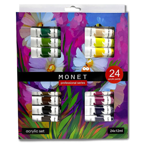 Набір акрилових фарб Квіткові відтінки Monet 24 кольори по 12 мл, туби в картоні