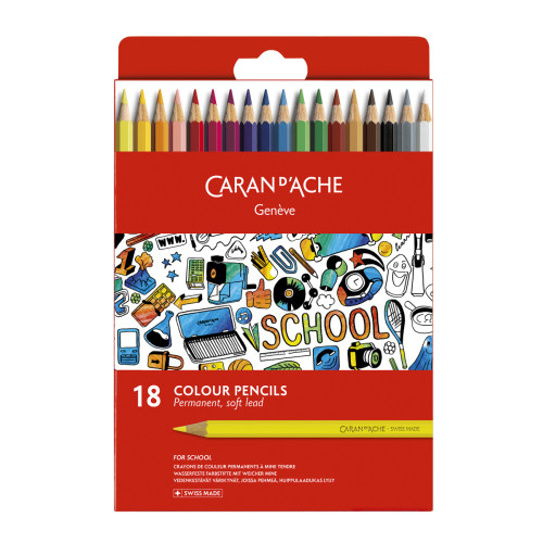 Набір кольорових водостійких олівців  Caran d'Ache School Line Картонний бокс, 18 кольорів