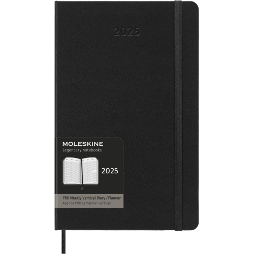 Тижневик вертикальний в лінію чорний Moleskine 2025 PRO, 13х21 см, в твердій обкладинці, 288 стор.