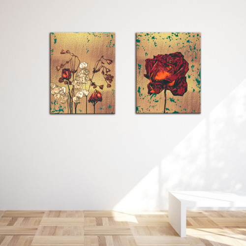 Комплект картин по номерам с красками металиками Flowers in gold (ITR-085) 2 шт в наборе