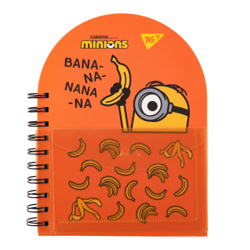 Блокнот YES В6+подвійна спіраль із пластиковою кишенею Minions