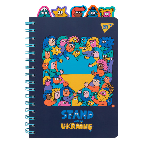 Блокнот А5 на спіралі з гумкою в клітинку Stand with Ukraine YES, 96 аркушів