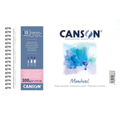 Альбом для акварелі на спіралі Montval Hot Pressed 300 г, 13,5x21 см, 12 аркушів, Canson