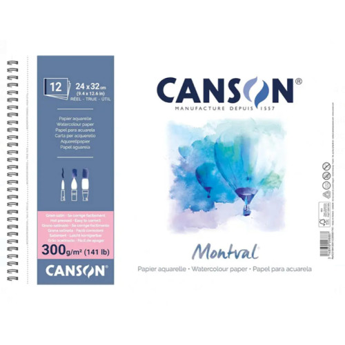 Альбом для акварелі на спіралі Montval Hot Pressed 300 г, 24x32 см, 12 аркушів, Canson
