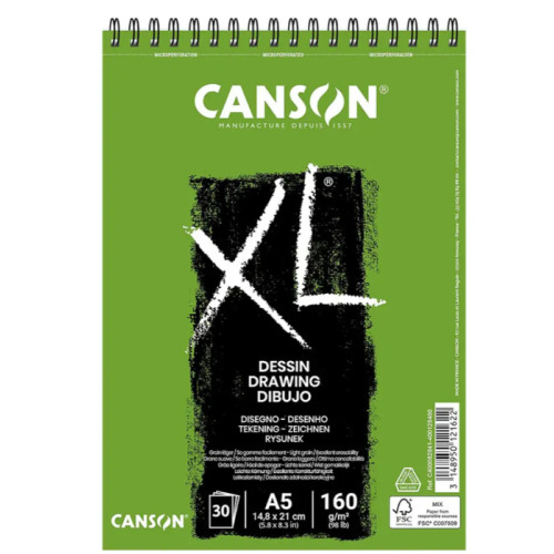 Альбом для ескізів на спіралі XL Dessin Light grain 160 г, 14,8x21 см - A5, 30 аркушів, Canson