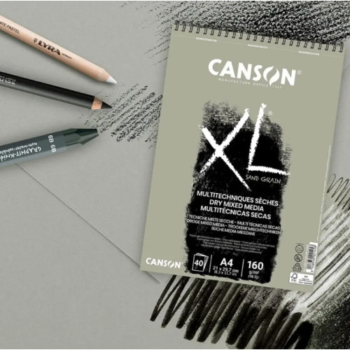Альбом для ескізів на спіралі XL Sand Grain 160 г, 21x29,7 см - A4, 40 аркушів, Canson, Grey