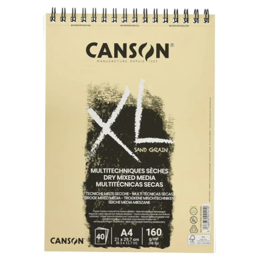 Альбом для ескізів на спіралі XL Sand Grain 160 г, 21x29,7 см - A4, 40 аркушів, Canson, Natural