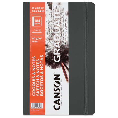 Блокнот Canson Graduate Sketch and Notes, м'яка обкладинка, 90 г, 14,8x21 см, 184 листів, Dark grey