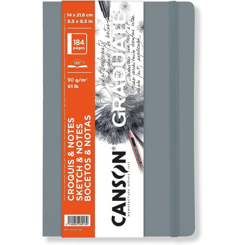 Блокнот Canson Graduate Sketch and Notes, м'яка обкладинка, 90 г, 14,8x21 см, 184 листи, Light grey