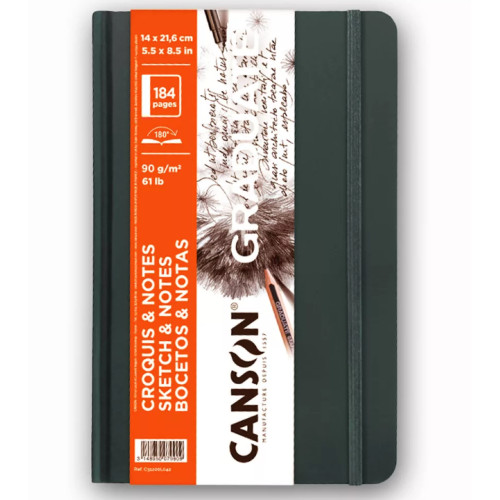 Блокнот Canson Graduate Sketch and Notes, тверда обкладинка, 90 г, 14,8x21 см, 184 листів, Dark grey
