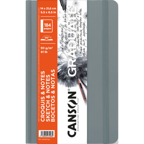 Блокнот Canson Graduate Sketch and Notes, жорстка обкладинка, 90 г, 14,8x21 см, 184 листів, Light grey