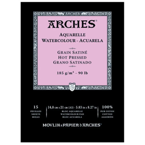 Альбом для акварелі Arches Hot Pressed Natural White 185 г, 14,8x21 см, 15 аркушів