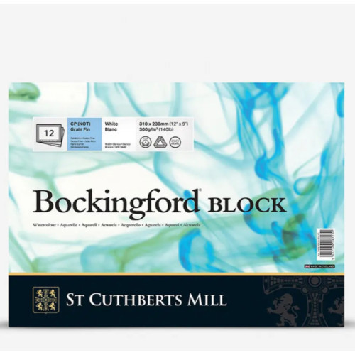 Блок паперу для акварелі Waterford Bockingford, Cold Press, 100% целюлоза, 300 г/м2 31х23 см, 12 аркушів