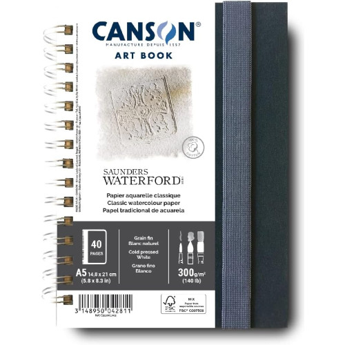 Блокнот для акварелі Saunders Waterford, CP, 100% cotton, 300 г, 21x14,8 см - A5, 40 аркушів, Portrait
