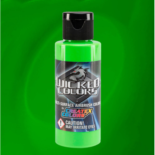 Фарба для аерографії Флуоресцентний зелений Wicked Colors W023 Fluorescent Green, 60 мл