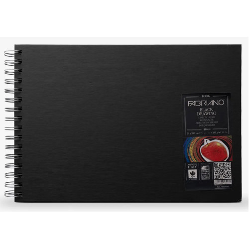 Блокнот для малюнка на спіралі Black 190г/м2, 40 аркушів, чорний папір Fabriano