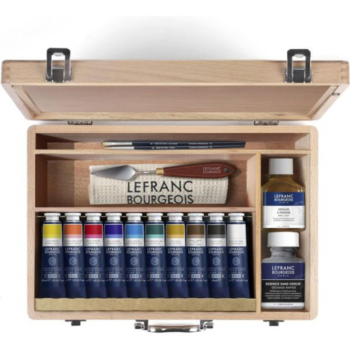 Набор масляных красок с растворителем и акссуарами Lefranc Fine Oil The Deluxe case, 10 шт по 40 мл