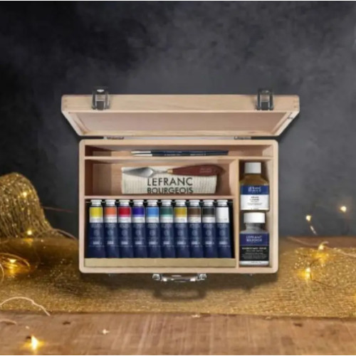 Набор масляных красок с растворителем и акссуарами Lefranc Fine Oil The Deluxe case, 10 шт по 40 мл