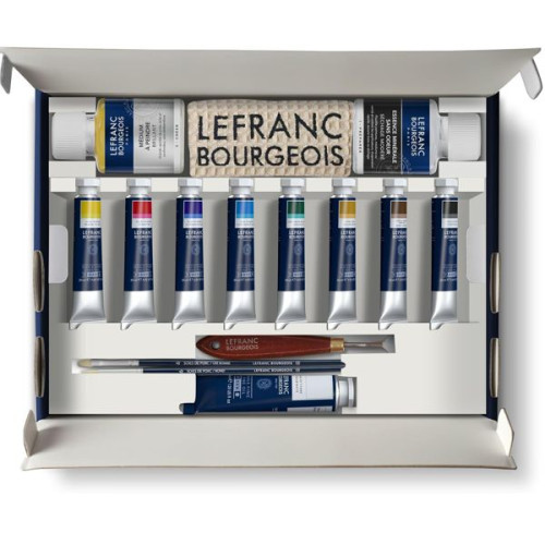 Набор масляных красок с растворителем и акссуарами Lefranc Fine Oil The Starter kit, 8 шт по 20 мл