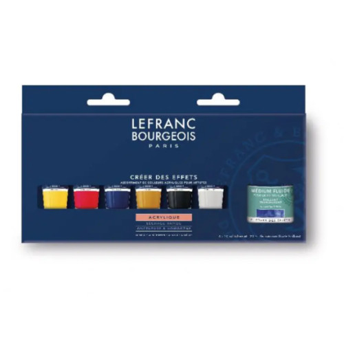 Набор акриловых красок Lefranc Fine Acrylic Colors Set, 6х20 мл + медиум Fluid Medium 120 мл