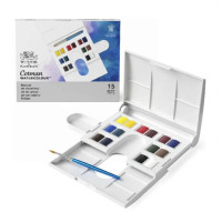 Набір акварельних фарб Winsor Newton Cotman Compact Set, 14 кольорів + пензлик + палітра