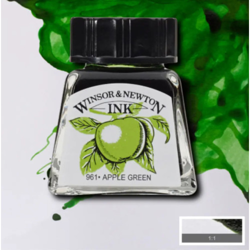 Тушь Drawing Inks Winsor Newton 14 мл, № 011 Apple Green (Яблочно-зеленый)