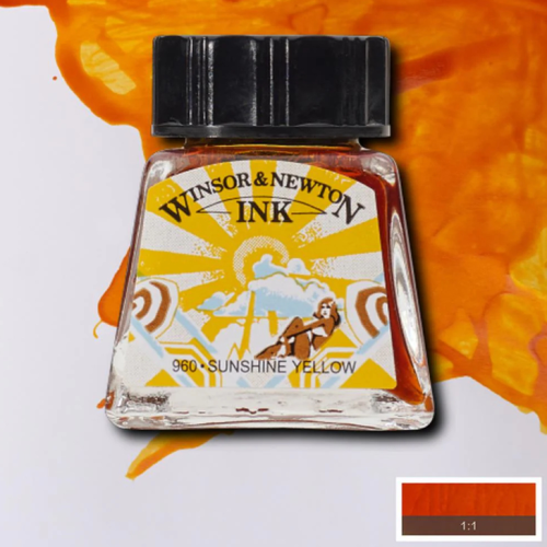 Тушь Drawing Inks Winsor Newton 14 мл, № 633 Sunshine Yell (Солнечно желтый)