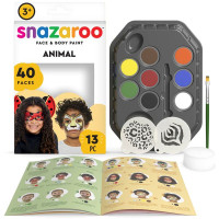 Набор для грима Snazaroo Animal World: 8 цветов, 1 губка, 1 кисточка, 2 трафарета, буклет