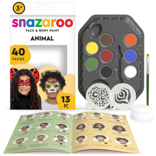 Набір для гриму Snazaroo Animal World: 8 кольорів, 1 губка, 1 пензлик, 2 трафарети, буклет