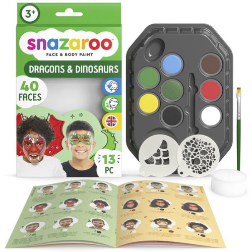 Набір для гриму Snazaroo Dinosaur Dragon: 8 кольорів, 1 губка, 1 пензлик, 2 трафарети, буклет