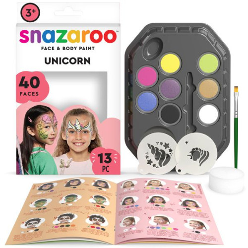 Набір для гриму Snazaroo Unicorn Butterfly: 8 кольорів, 1 губка, 1 пензлик, 2 трафарети, буклет