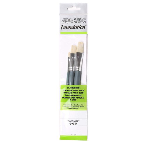 Набір пензлів із натуральної щетини Foundation Oil Hog Brushes (3 шт: плоскі №4,10,14), коротка ручка
