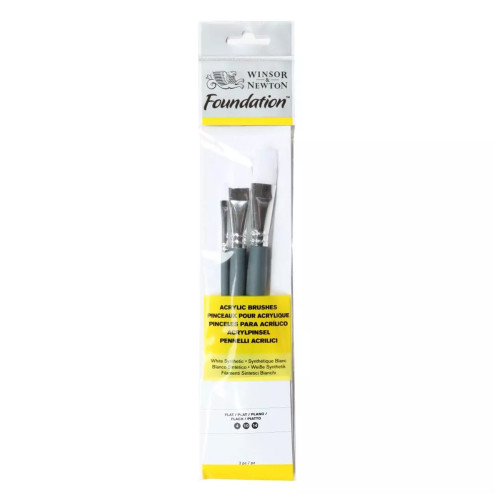 Набор кистей синтетика Foundation Acrylic Brushes (3 шт: плоские №4,10,14), короткая ручка