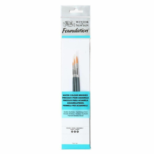 Набір пензлів синтетика Foundation Watercolor Brushes (3 шт: круглі №2,4,6), коротка ручка