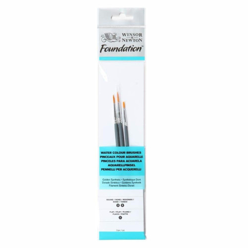 Набір пензлів синтетика Foundation Watercolor Brushes (3 шт: круглі №3, 5, плоскі №1), коротка ручка
