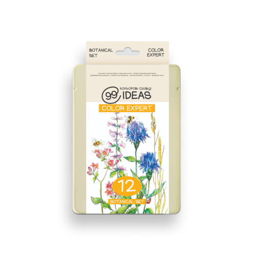 Набір кольорових олівців Botanical Set, 99IDEAS Color Expert 12 кольорів, метал. коробка