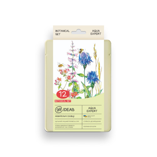 Набор акварельных карандашей Botanical Set, 99IDEAS Aqua Expert 12 цветов, металл. коробка