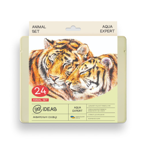 Набор акварельных карандашей Animal Set, 99IDEAS Aqua Expert 24 цвета, металл. коробка