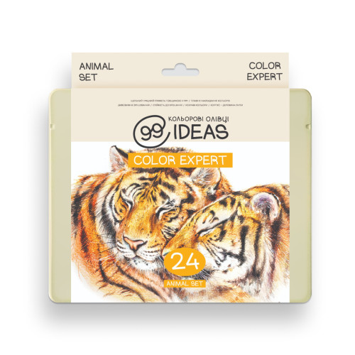 Набір кольорових олівців Animal Set, 99IDEAS Color Expert 24 кольори, метал. коробка