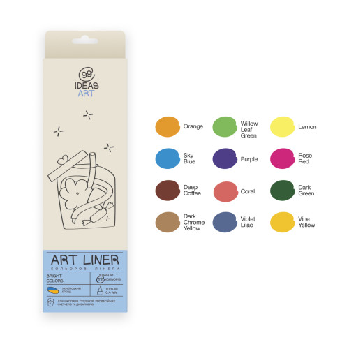 Набор цветных линеров, 12 цв.,12 set Bright colors, IDEA10-AL12BRGHT, 99IDEAS