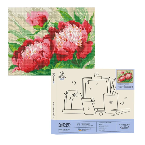 Набор с алмазной мозаикой Красные пионы, 40x50 см, IDEA2-CK2174, ТМ 99IDEAS